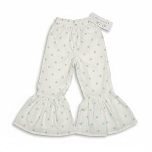 Kids White Ruffle Hem Pants with Mint Polka Dots by ATOUN